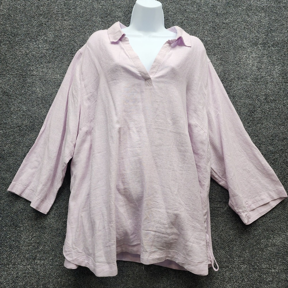 NWT Isaac Mizrahi Womens Linen Blend Boho V Neck Tunic Top Coastal 3X